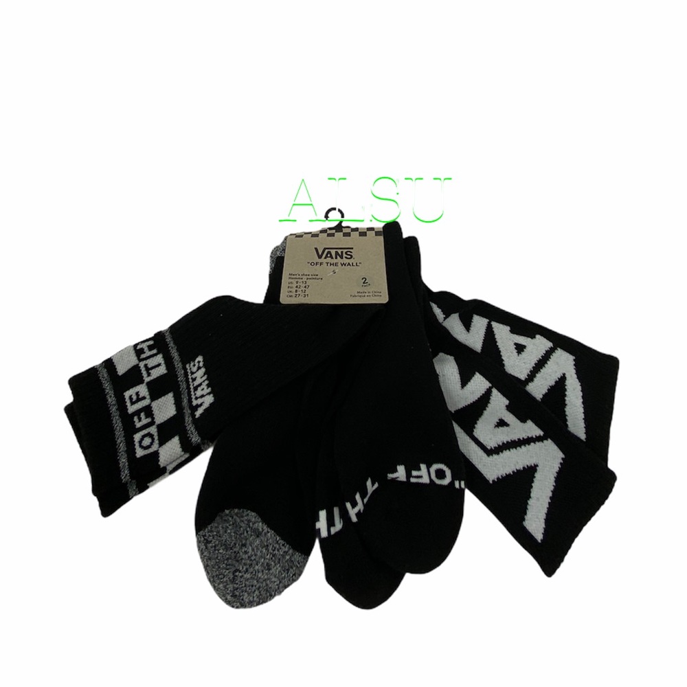 VANS Men’s Crew 2 pack Socks Black, size 9-13 - Picture 7 of 8